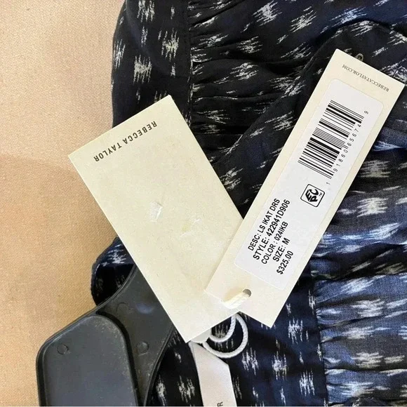 Rebecca Taylor Ikat Print Smocked Cotton Shirred dress Size M NWT - Picture 8 of 8